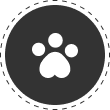 A circular black icon with a white paw print in the center, capturing the charm of Short-Haired Dachshund Puppies.